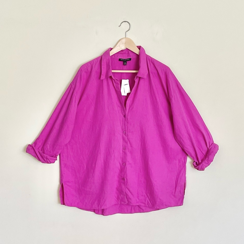 NEW Banana Republic Linen Fuchsia Button Down Long Sleeve Shirt Women’s size XL